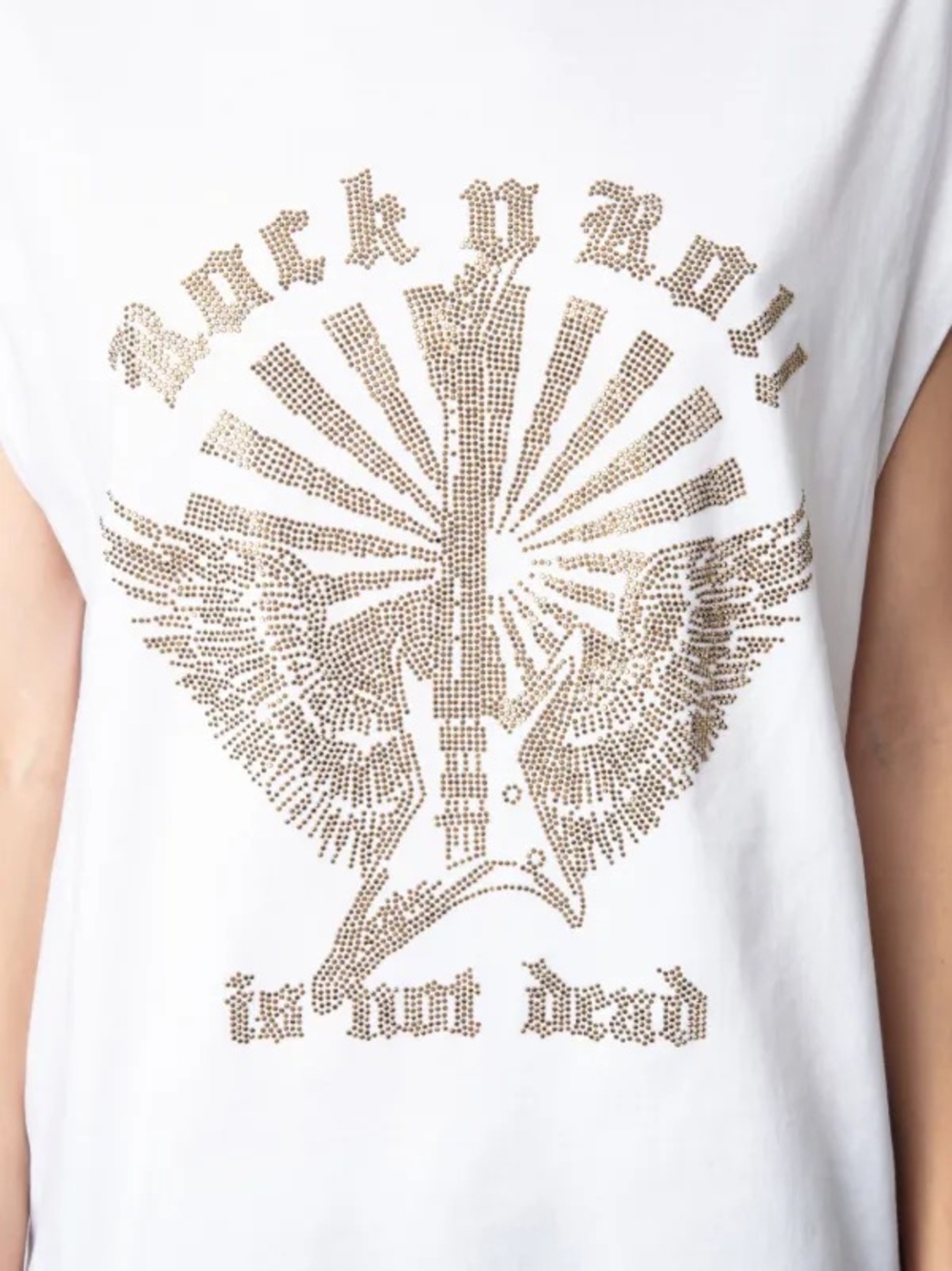 Zadig & Voltaire Cloe Rock’n Roll Rhinestone Graphic Tee NWT Size Small White - Picture 2 of 10